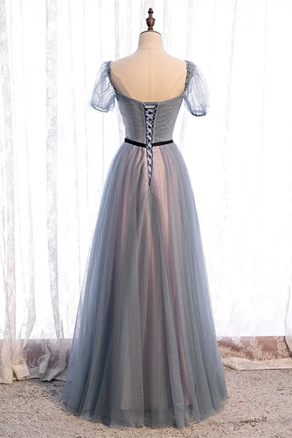 Fairy Short Sleeves Blue Long Formal Dress