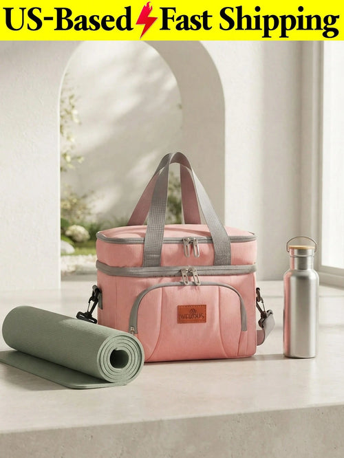 Fashionable Waterproof Lunch Tote Bag, Insulated Cooler Bag With Handle And Strap, Reusable Food Storage Bag For Work Picnic Camping Travel