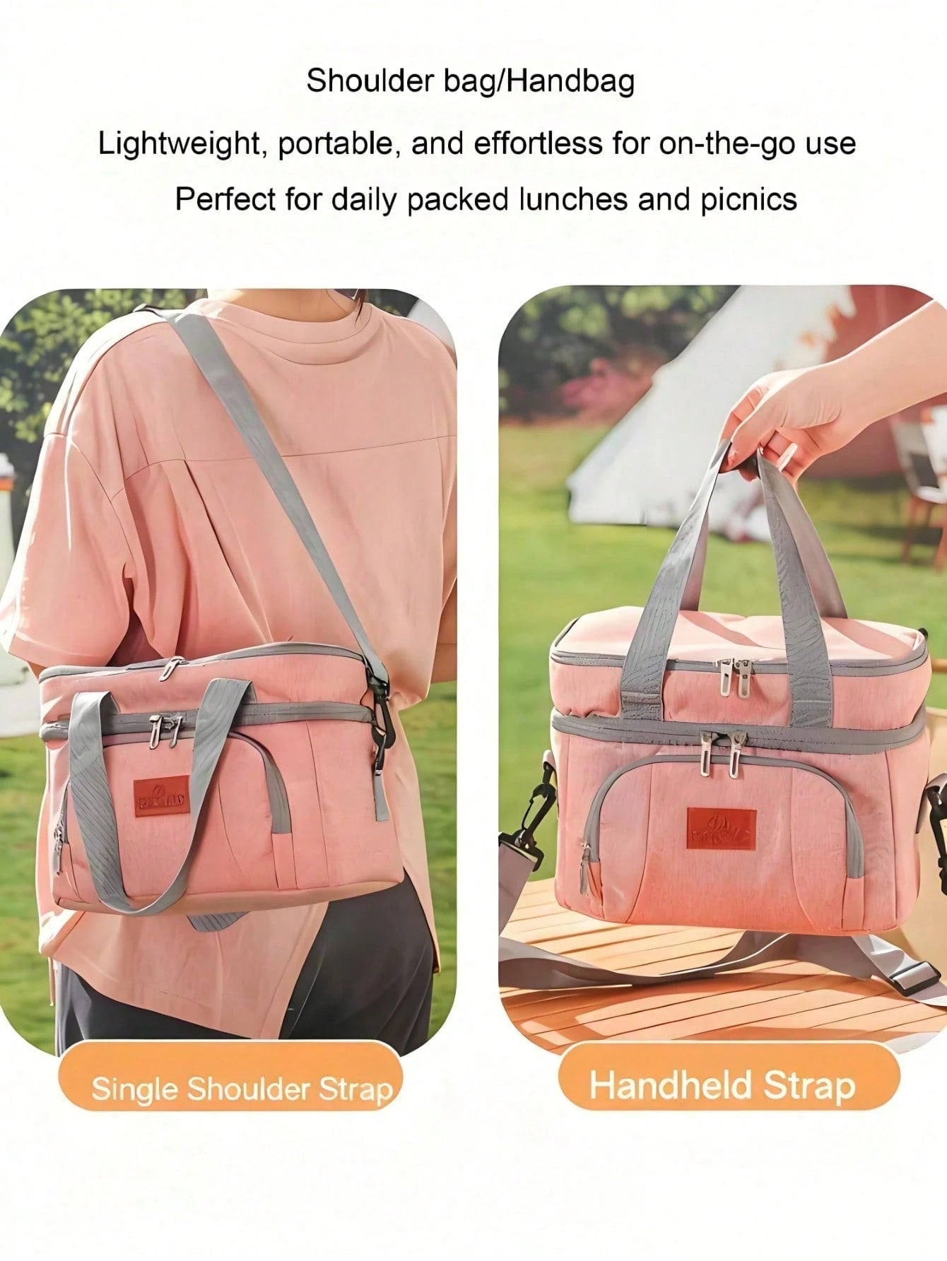 Fashionable Waterproof Lunch Tote Bag, Insulated Cooler Bag With Handle And Strap, Reusable Food Storage Bag For Work Picnic Camping Travel