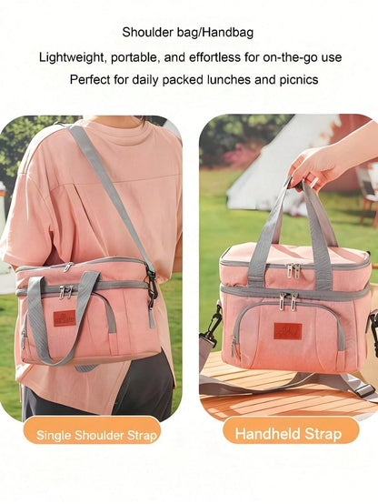 Fashionable Waterproof Lunch Tote Bag, Insulated Cooler Bag With Handle And Strap, Reusable Food Storage Bag For Work Picnic Camping Travel