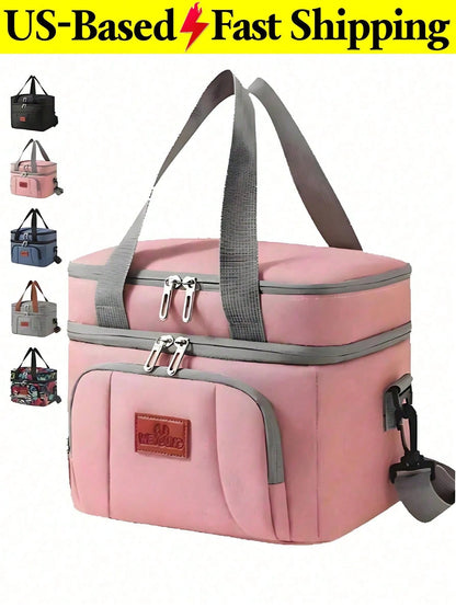 Fashionable Waterproof Lunch Tote Bag, Insulated Cooler Bag With Handle And Strap, Reusable Food Storage Bag For Work Picnic Camping Travel