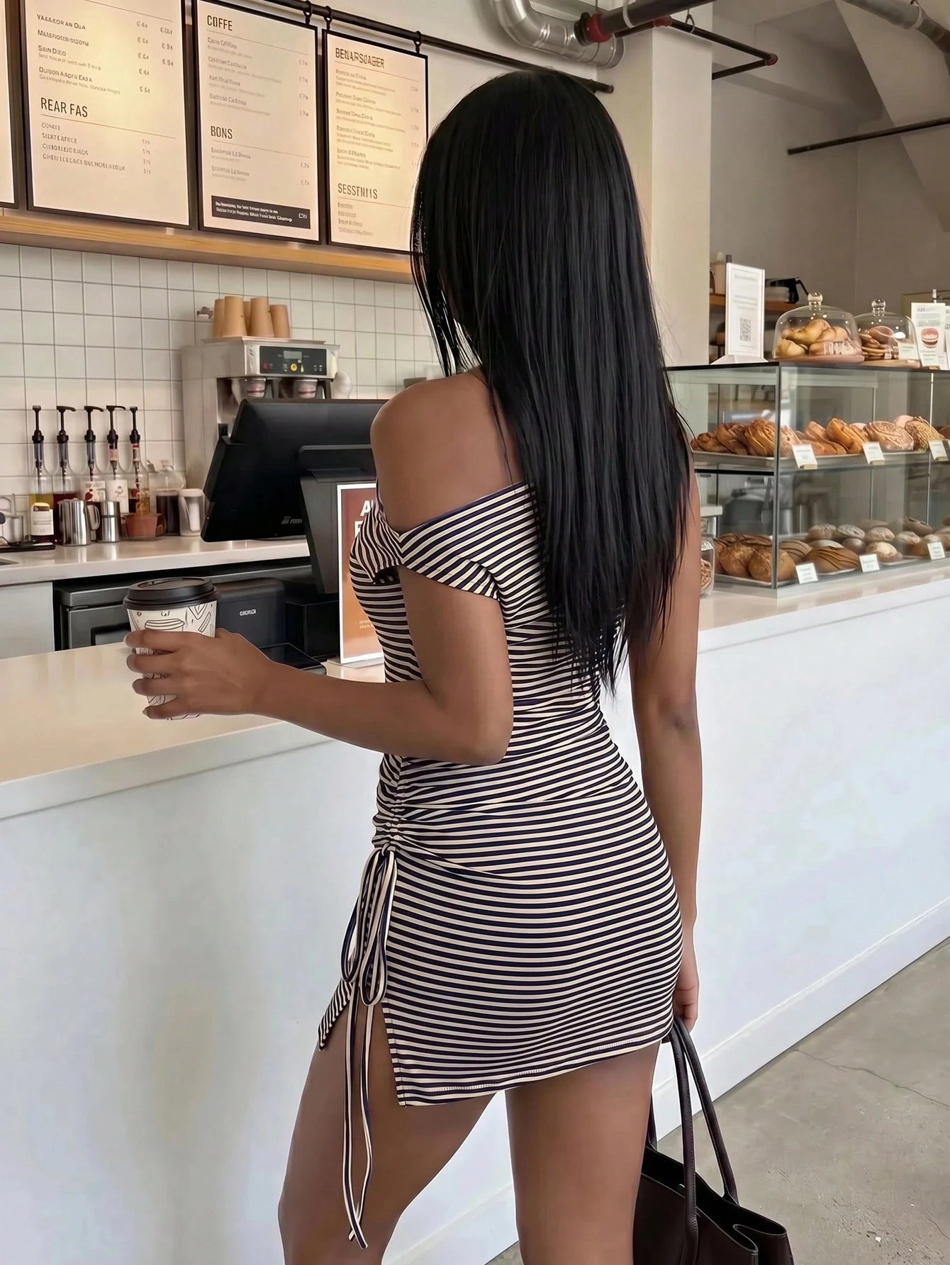 FavEase Women's Striped Sexy Off-Shoulder Dress, Casual Everyday Wear, YK2