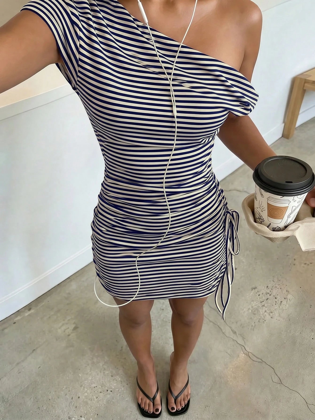 FavEase Women's Striped Sexy Off-Shoulder Dress, Casual Everyday Wear, YK2