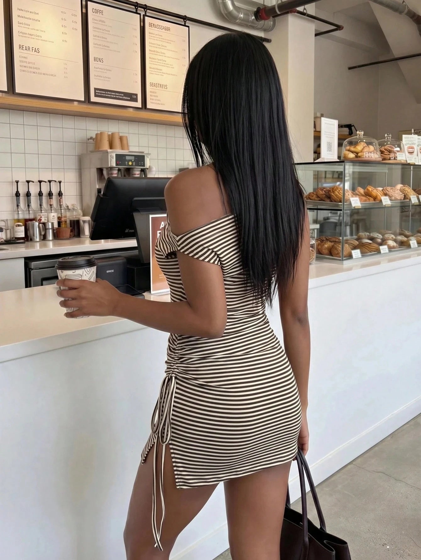 FavEase Women's Striped Sexy Off-Shoulder Dress, Casual Everyday Wear, YK2