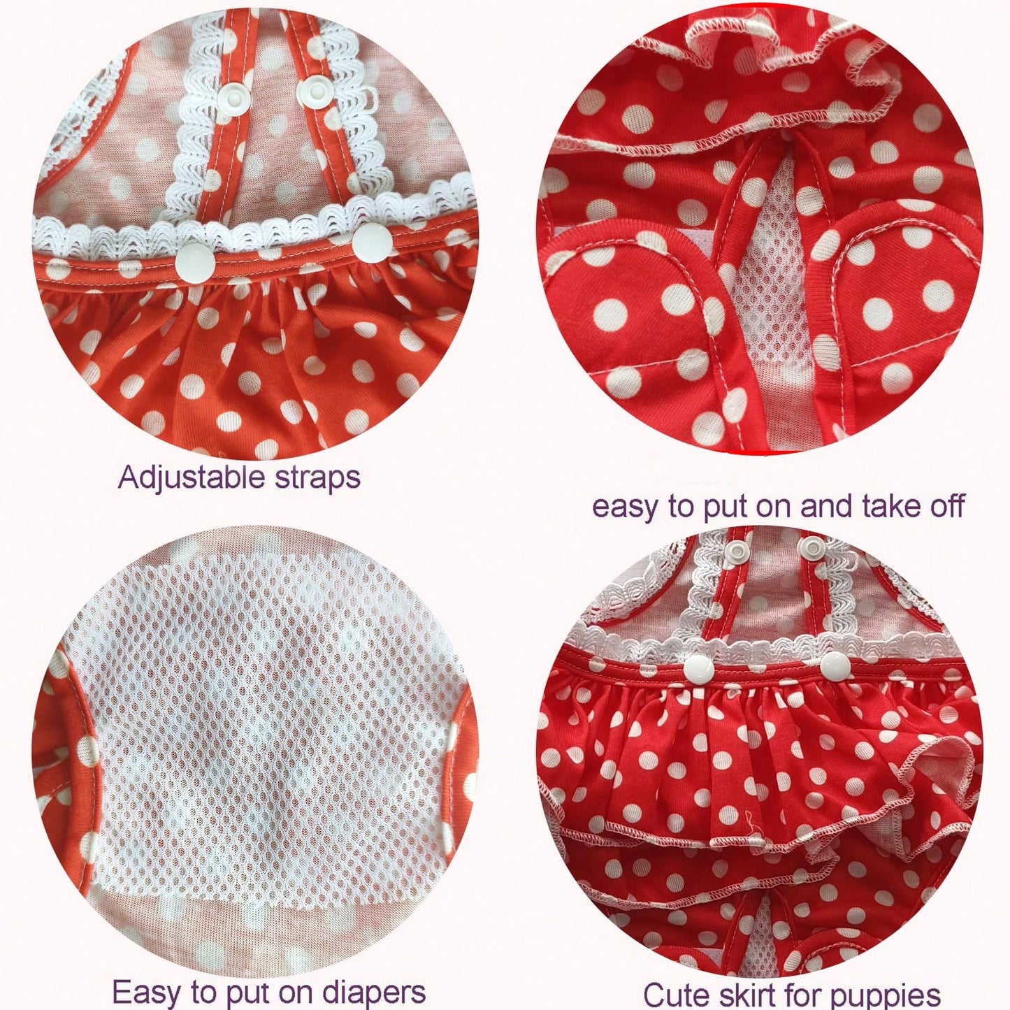 Female Dog Diaper Pet Underwear Diaper Jumpsuit Adjustable Cute Female Skirt For Puppy Comfort Reusable Doggy Diapers Reusable Puppy Sanitary Panties Dog Underwear Diaper