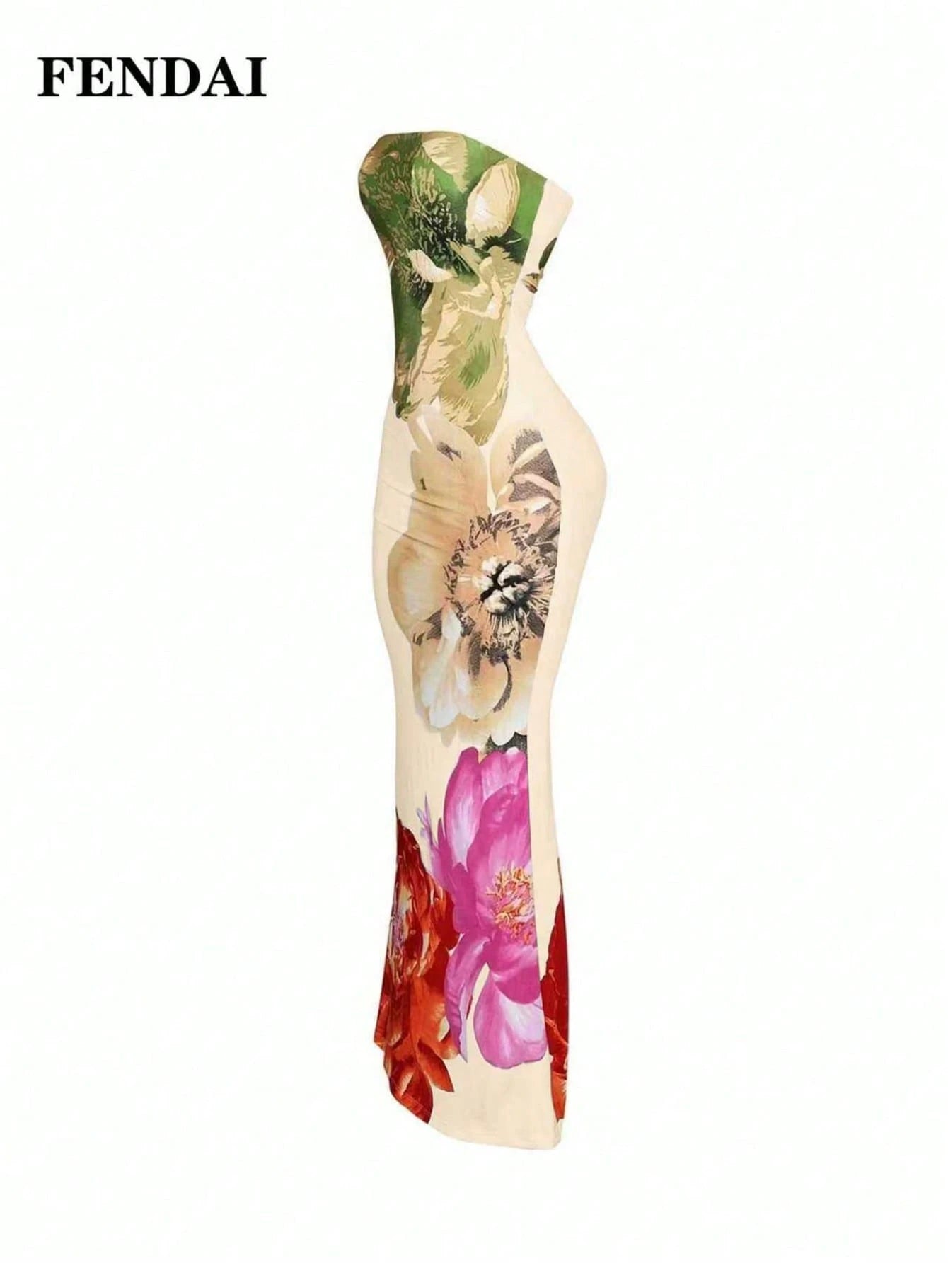 FENDAI Women's Standard Size Spring/Summer Luxurious High-End Printed Bandeau Dress, Slim-Fit Elegant Long Dress For Casual, Vacation, Valentine's Day