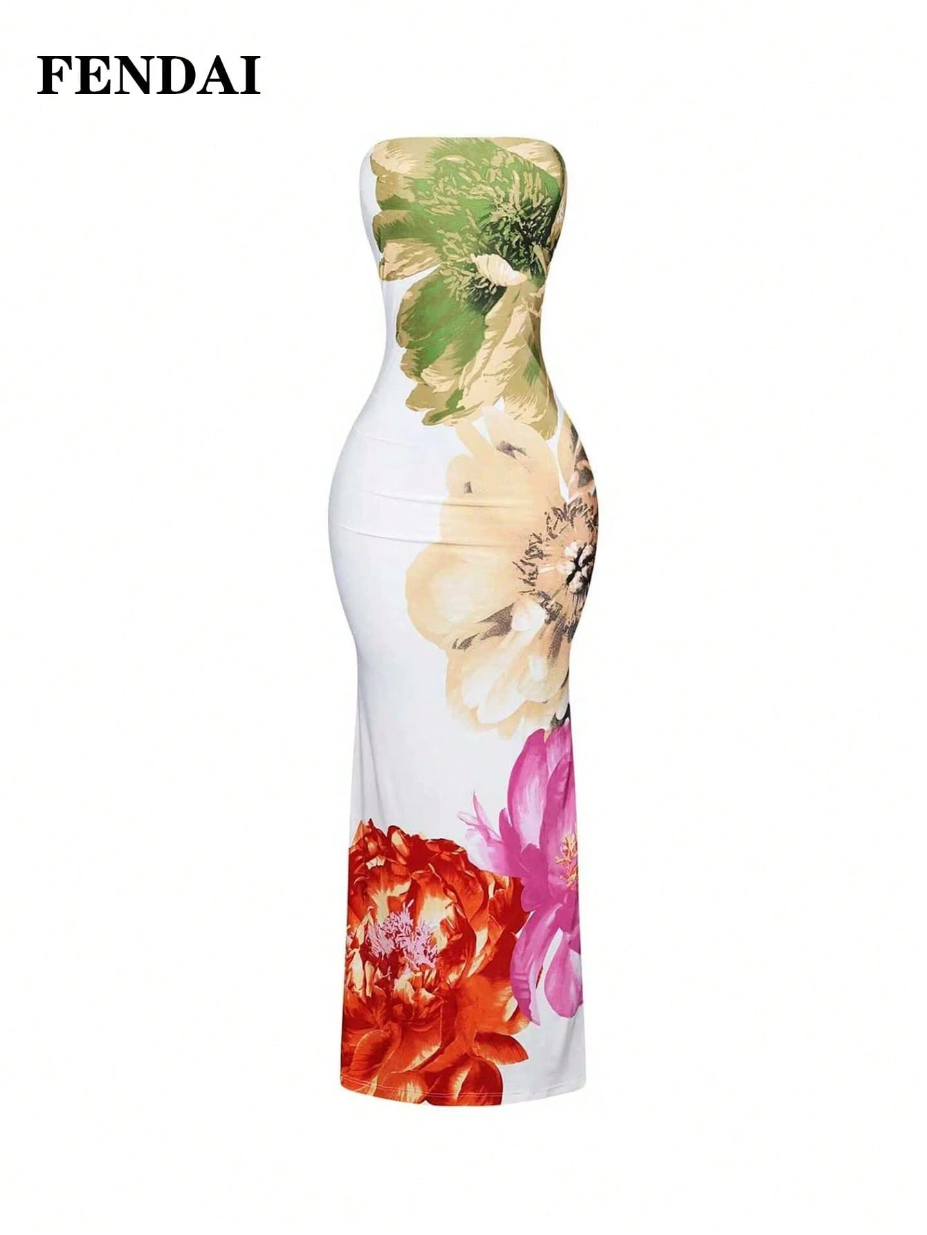 FENDAI Women's Standard Size Spring/Summer Luxurious High-End Printed Bandeau Dress, Slim-Fit Elegant Long Dress For Casual, Vacation, Valentine's Day