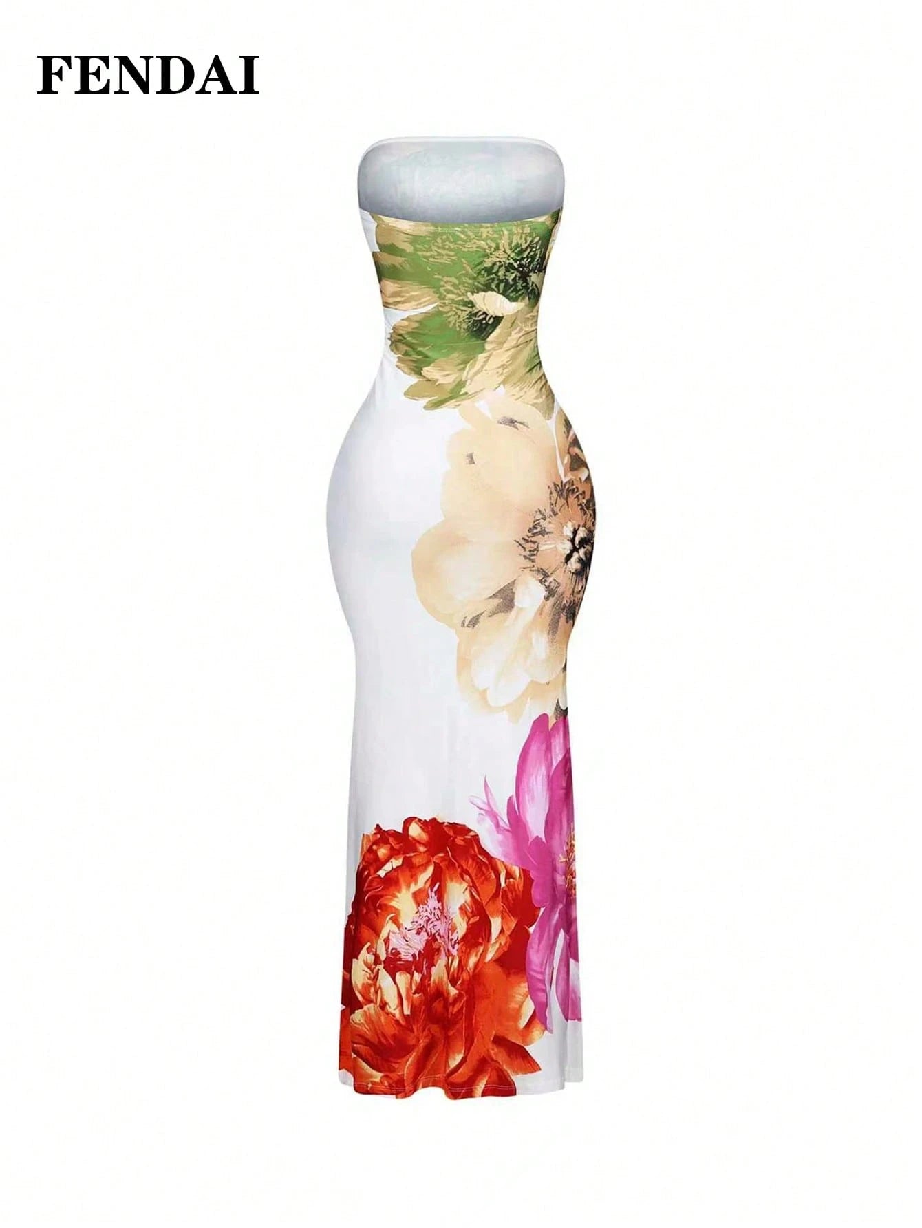 FENDAI Women's Standard Size Spring/Summer Luxurious High-End Printed Bandeau Dress, Slim-Fit Elegant Long Dress For Casual, Vacation, Valentine's Day