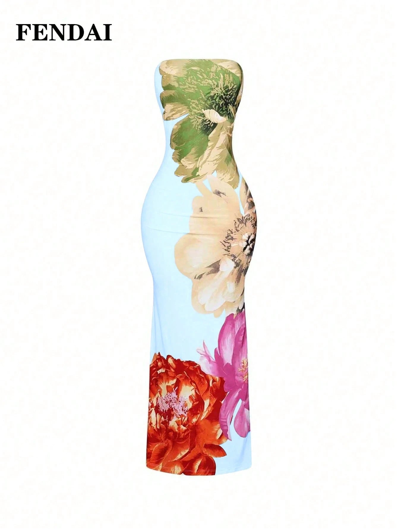 FENDAI Women's Standard Size Spring/Summer Luxurious High-End Printed Bandeau Dress, Slim-Fit Elegant Long Dress For Casual, Vacation, Valentine's Day