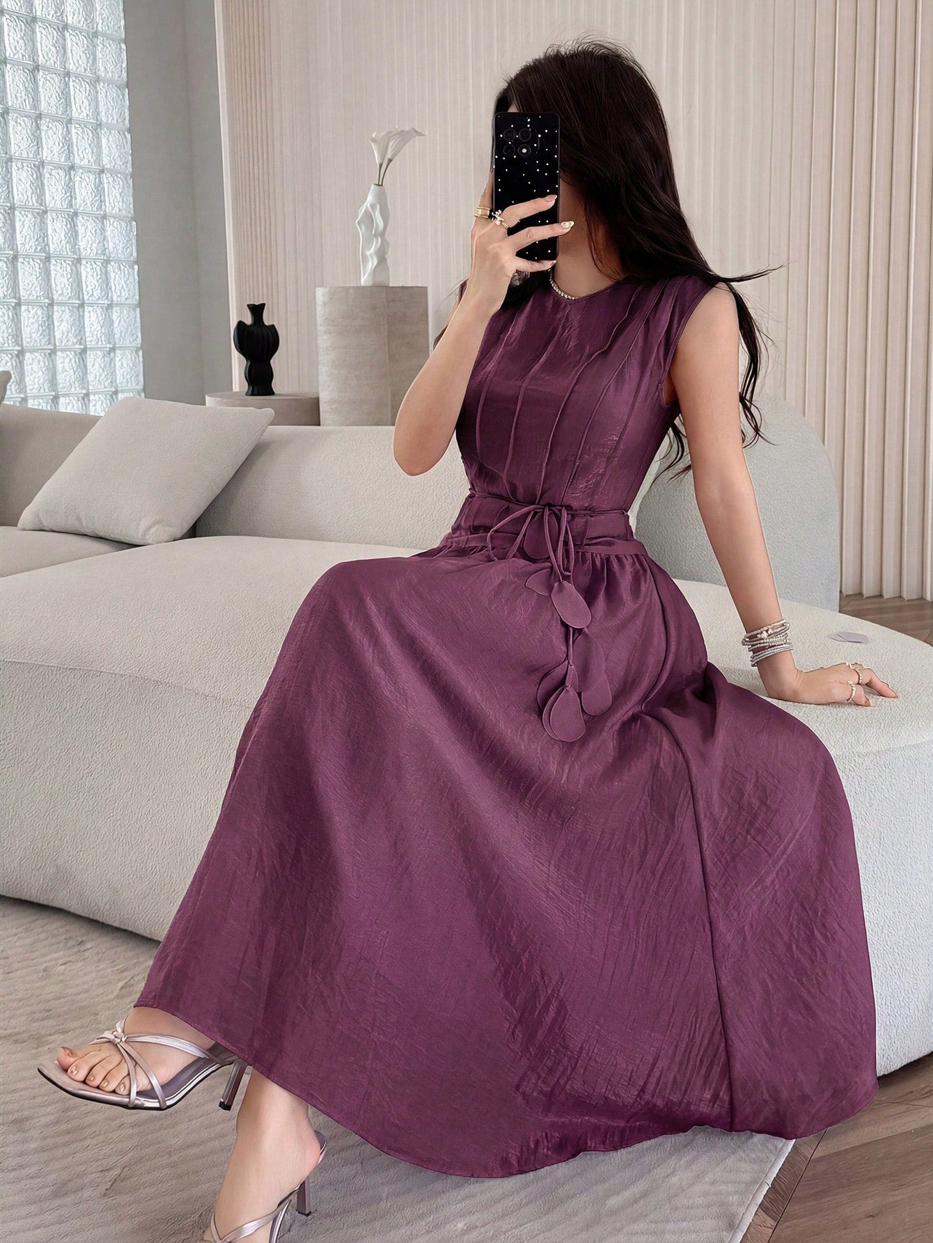 Feyla New Design Luxury French Elegant Chic Romantic Purple Vacation Flowy Dress