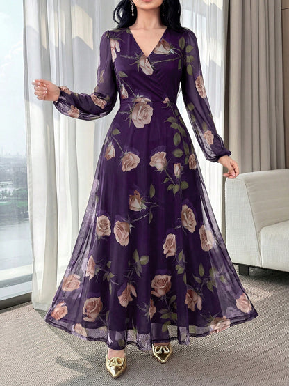 Feyla New Rose Flower Elegant Charming Elegant High-End Cinched Waist Dress For Women