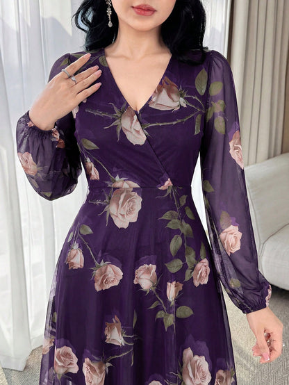 Feyla New Rose Flower Elegant Charming Elegant High-End Cinched Waist Dress For Women