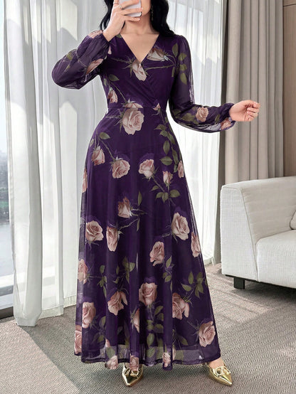 Feyla New Rose Flower Elegant Charming Elegant High-End Cinched Waist Dress For Women