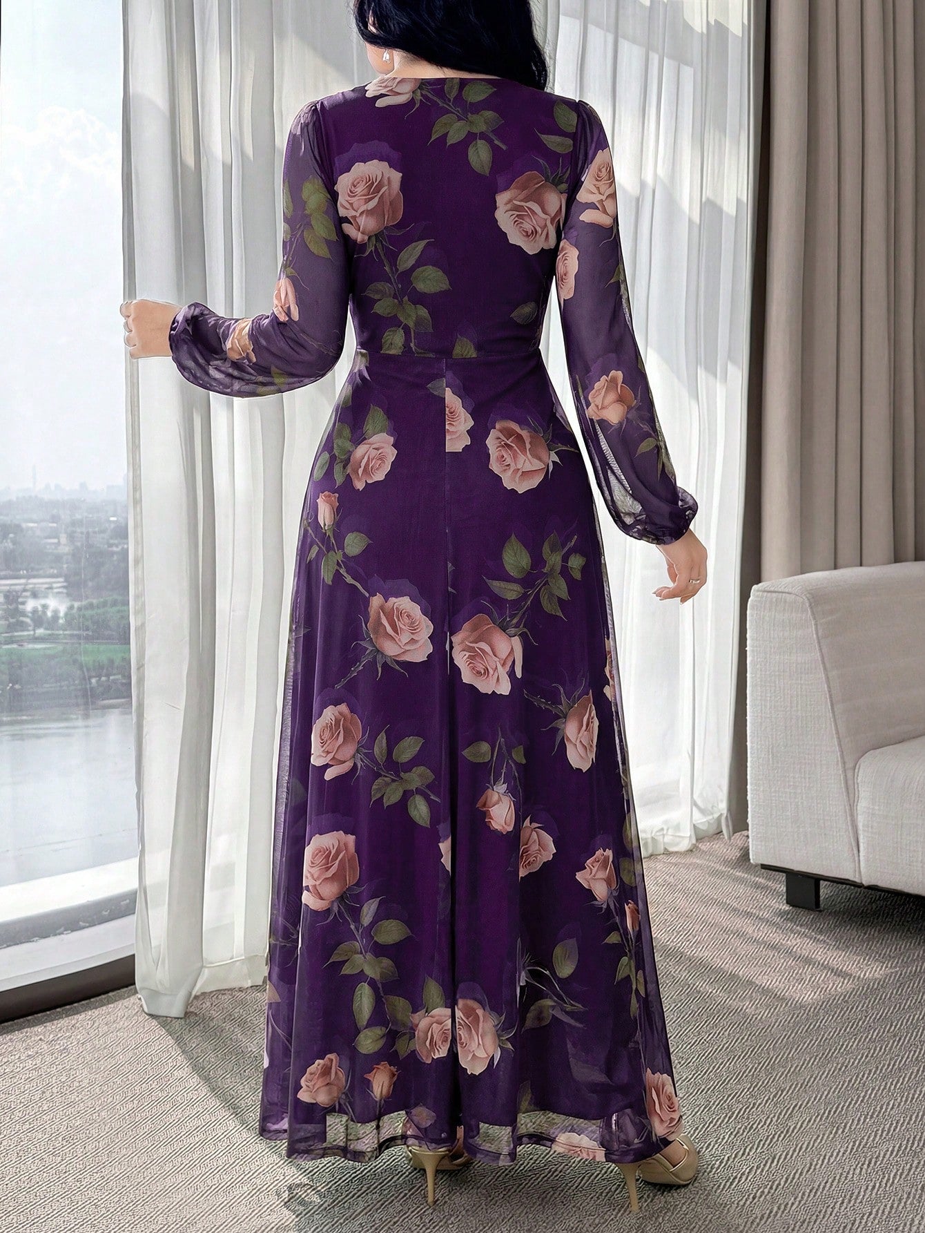 Feyla New Rose Flower Elegant Charming Elegant High-End Cinched Waist Dress For Women
