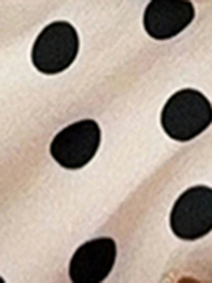Feyla Women's Elegant Polka Dot One Shoulder Maxi Dress,Floral Applique Side Slit Beige Summer 70s Retro Tea Party Chic Long Dress For Special Occasions