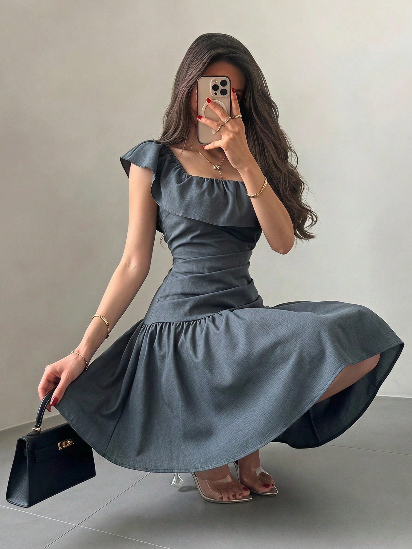 Feyla Women's Summer Elegant Solid Color Ruffle Short Dress