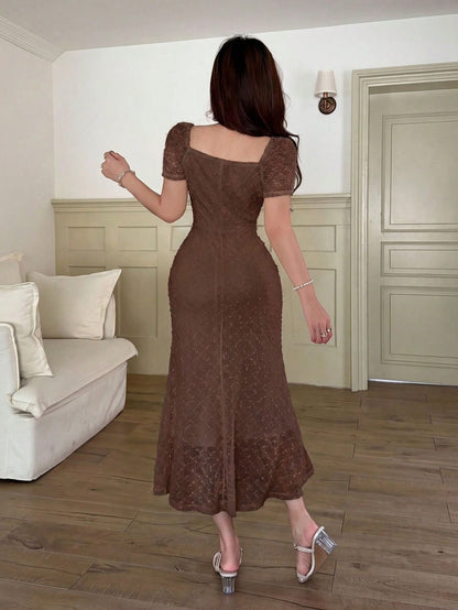Feyla Women's Summer Elegant Solid Color Textured Mid-Length Dress