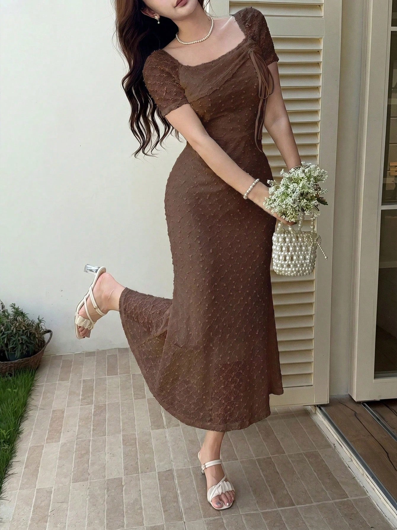 Feyla Women's Summer Elegant Solid Color Textured Mid-Length Dress