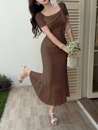 Feyla Women's Summer Elegant Solid Color Textured Mid-Length Dress