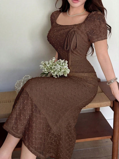 Feyla Women's Summer Elegant Solid Color Textured Mid-Length Dress
