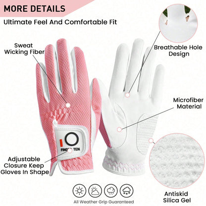 FINGER TEN 1pc Women's Golf Glove Left Hand, Breathable Mesh Material All-Weather Grip, Provides Excellent Feel And Performance, Suitable For Right-Handed Users
