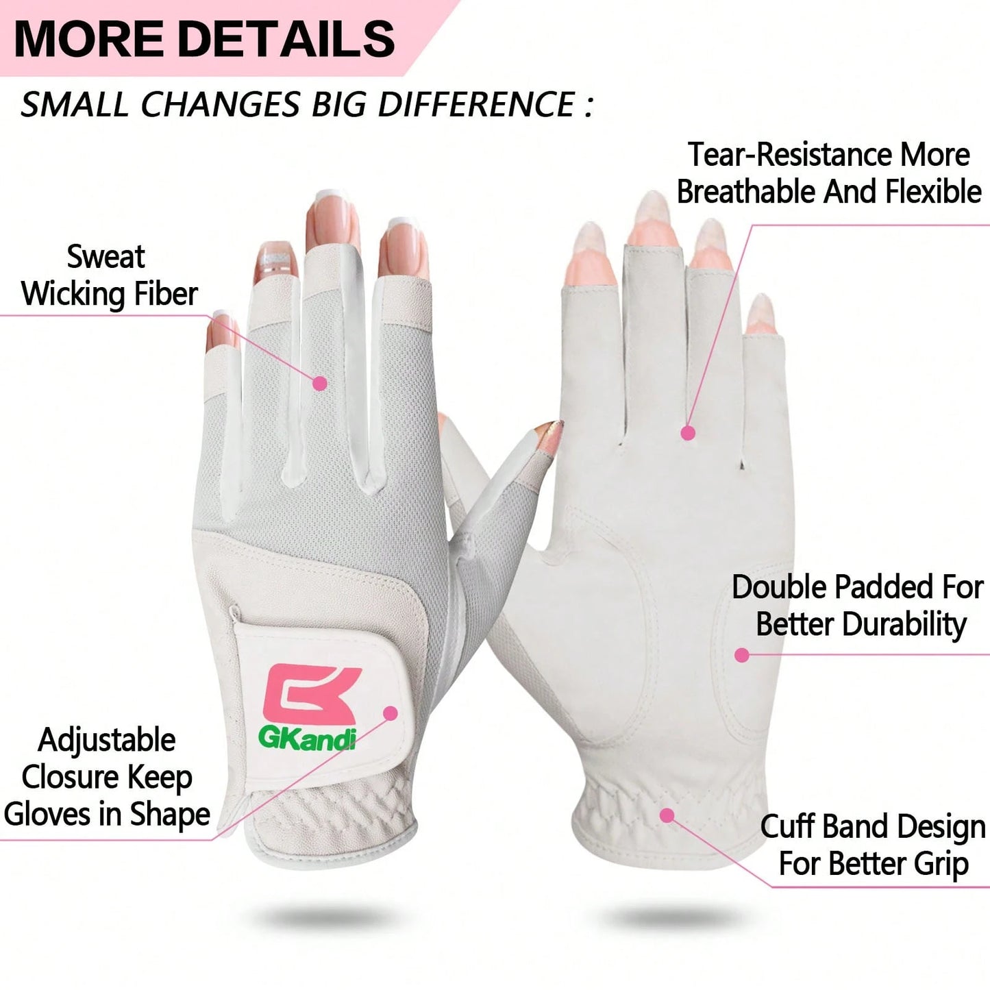 FINGER TEN 1pc Women's Golf Half-Finger Glove (Left Hand), Breathable All-Weather Comfortable Glove, Boost Swing Confidence, Perfect Gift For Female Golfers