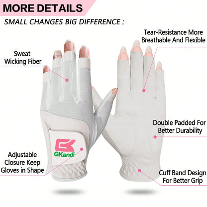 FINGER TEN 1pc Women's Golf Half-Finger Glove (Left Hand), Breathable All-Weather Comfortable Glove, Boost Swing Confidence, Perfect Gift For Female Golfers
