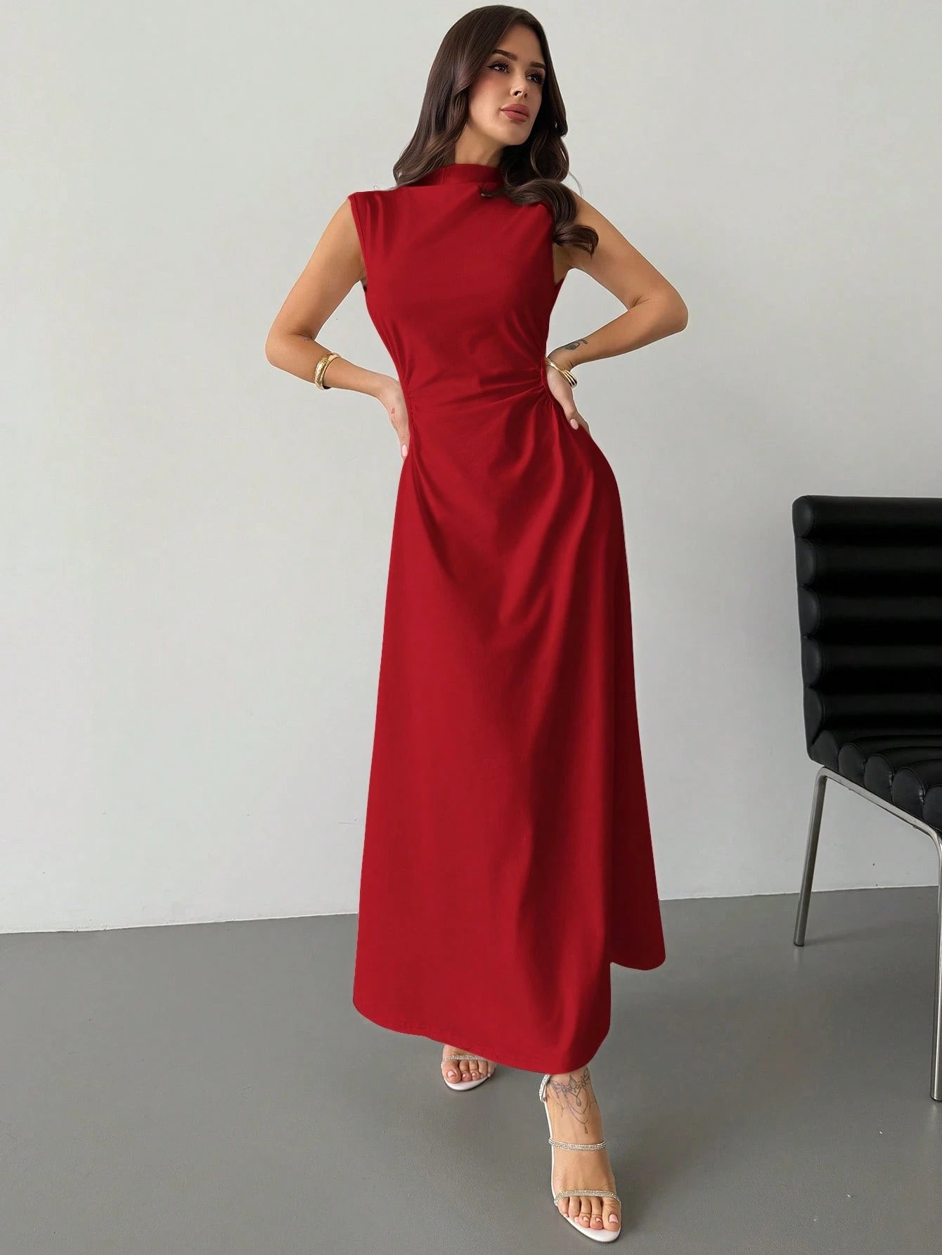 Firerie Valentine's Day New Elegant Romantic Date & Daily Work White Mandarin Collar Sleeveless A-Line Pleated Maxi Dress Dresses For Wedding Event