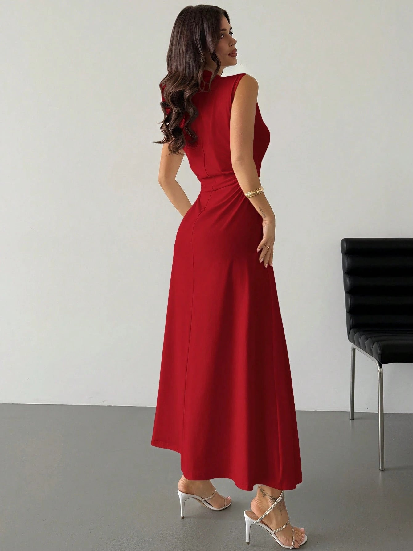 Firerie Valentine's Day New Elegant Romantic Date & Daily Work White Mandarin Collar Sleeveless A-Line Pleated Maxi Dress Dresses For Wedding Event