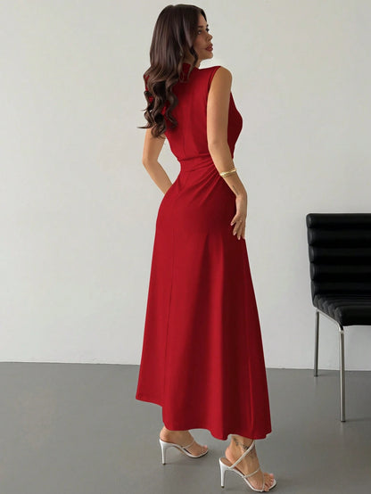 Firerie Valentine's Day New Elegant Romantic Date & Daily Work White Mandarin Collar Sleeveless A-Line Pleated Maxi Dress Dresses For Wedding Event