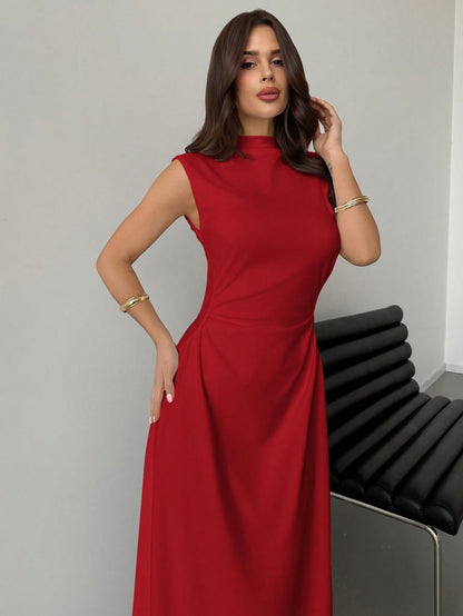 Firerie Valentine's Day New Elegant Romantic Date & Daily Work White Mandarin Collar Sleeveless A-Line Pleated Maxi Dress Dresses For Wedding Event