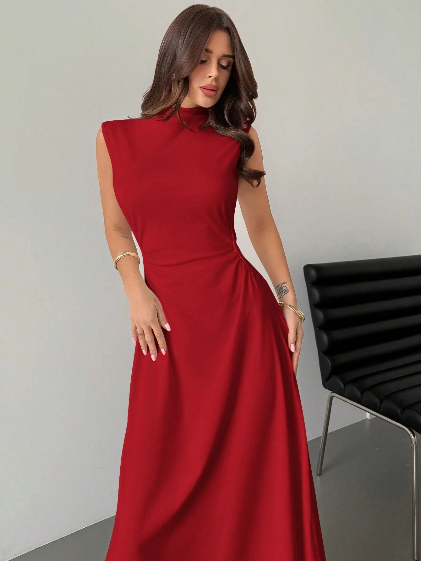 Firerie Valentine's Day New Elegant Romantic Date & Daily Work White Mandarin Collar Sleeveless A-Line Pleated Maxi Dress Dresses For Wedding Event