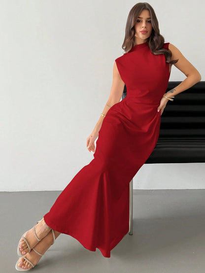 Firerie Valentine's Day New Elegant Romantic Date & Daily Work White Mandarin Collar Sleeveless A-Line Pleated Maxi Dress Dresses For Wedding Event