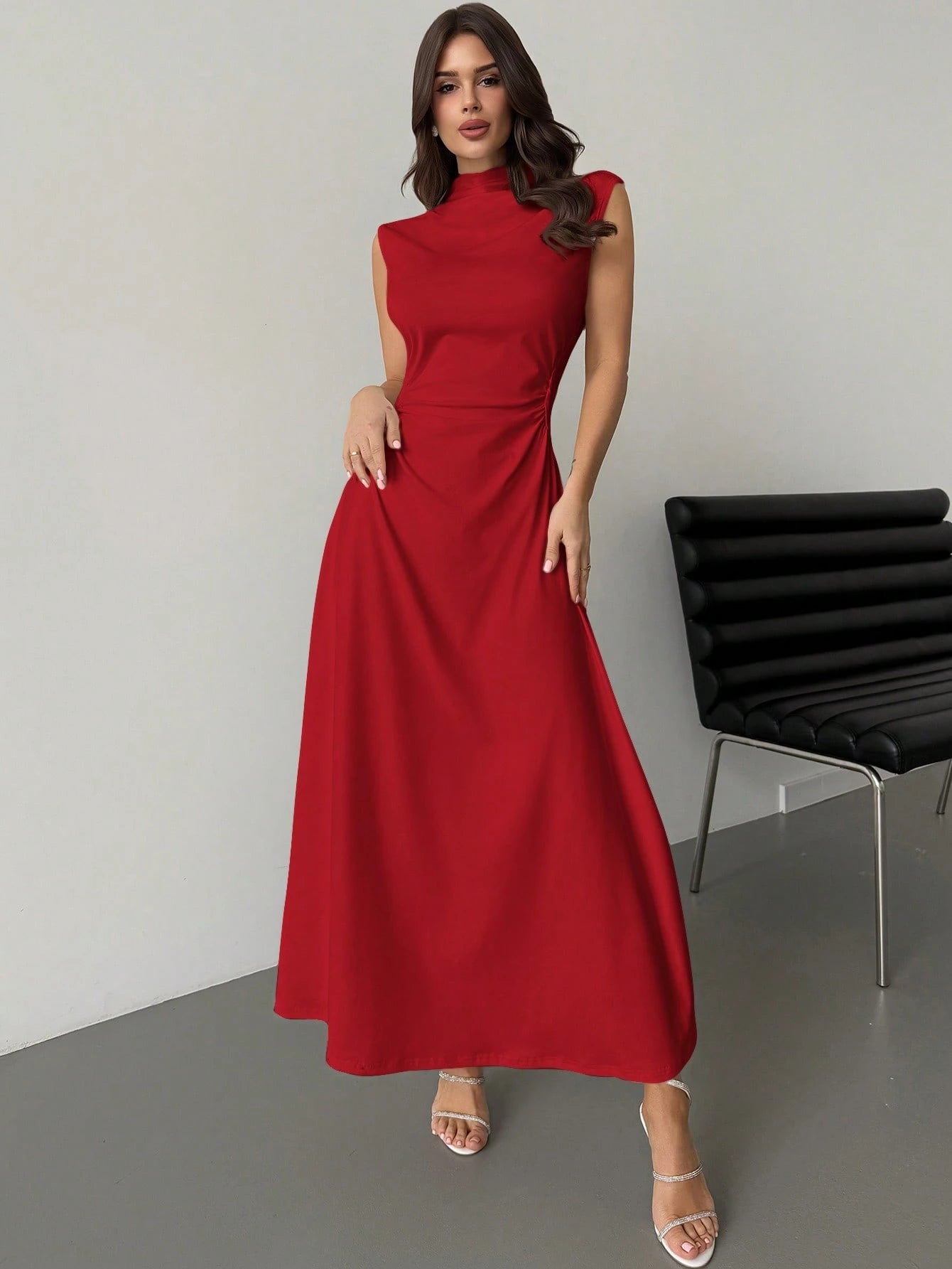 Firerie Valentine's Day New Elegant Romantic Date & Daily Work White Mandarin Collar Sleeveless A-Line Pleated Maxi Dress Dresses For Wedding Event