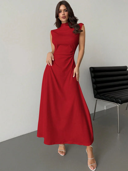 Firerie Valentine's Day New Elegant Romantic Date & Daily Work White Mandarin Collar Sleeveless A-Line Pleated Maxi Dress Dresses For Wedding Event