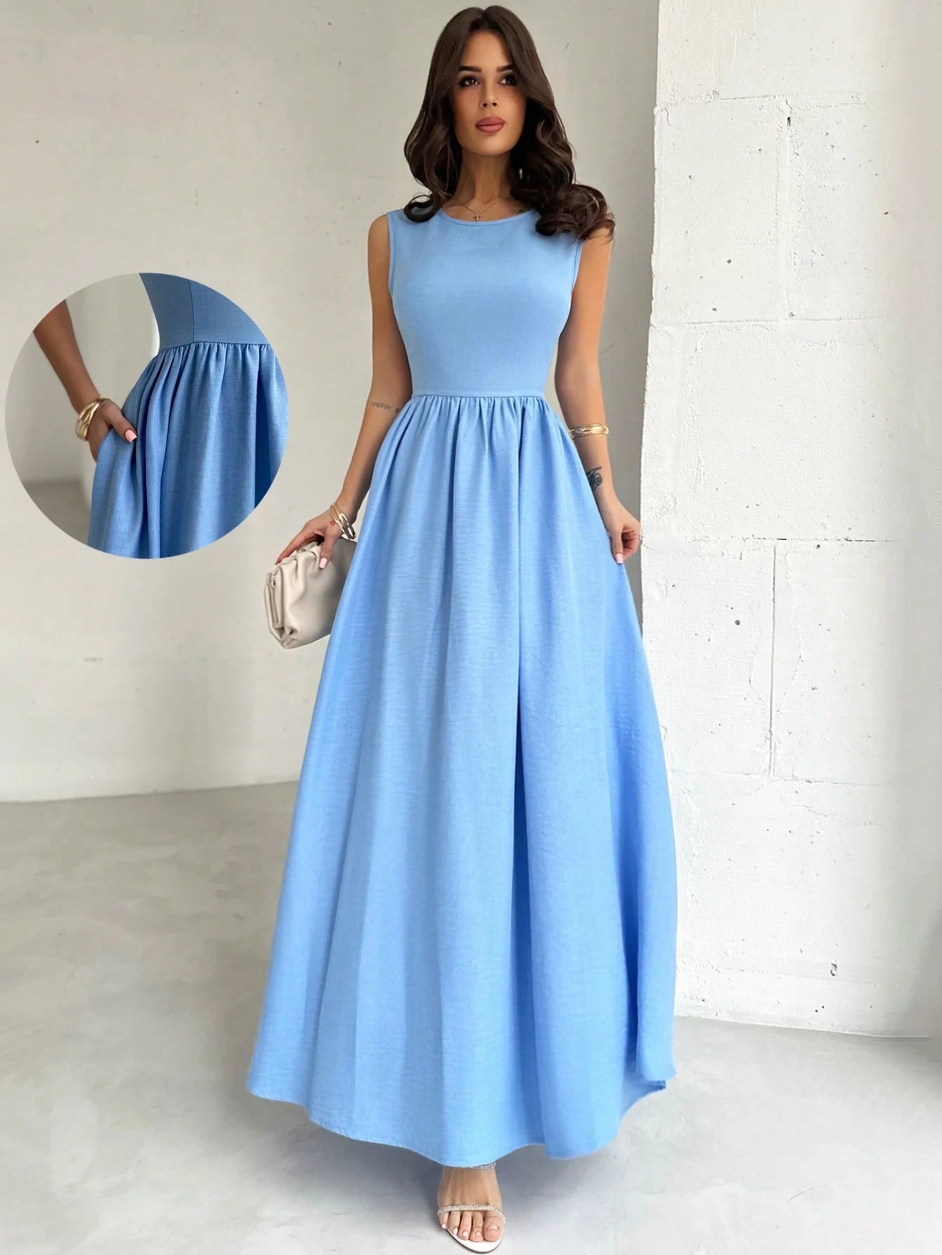 Firerie Women's Coffee Brown Summer Elegant Waist-Cinched A-Line Dress,Tea Party Beach Vacation Wedding Party Concert Back To School Long Dress