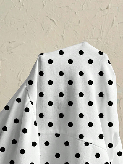Firerie Women's French Elegant Tropical Sexy Vintage White And Black Polka Dot Dress, Minimalist Summer Boat Trip Vacation Holiday Beach Street Style