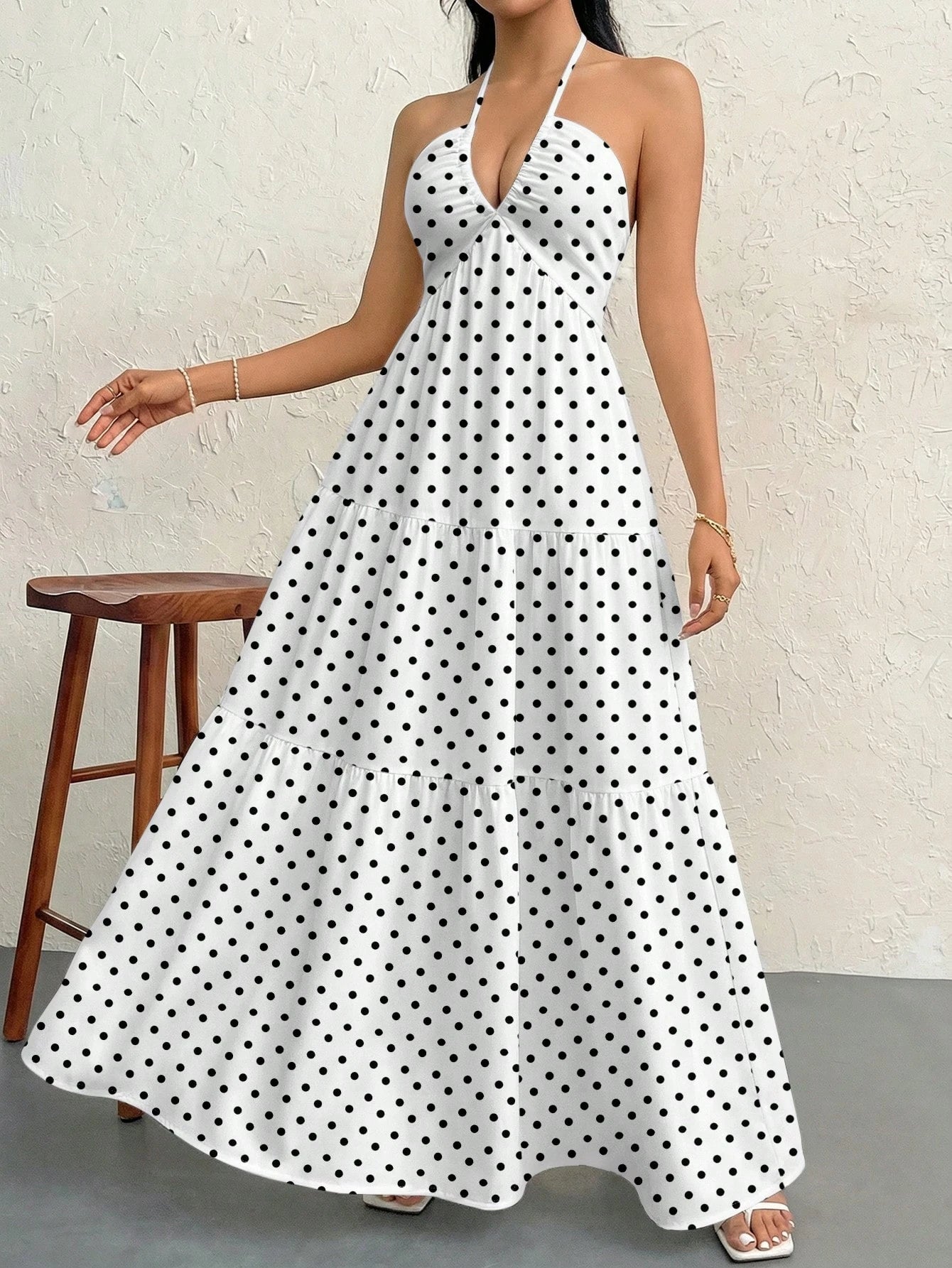 Firerie Women's French Elegant Tropical Sexy Vintage White And Black Polka Dot Dress, Minimalist Summer Boat Trip Vacation Holiday Beach Street Style