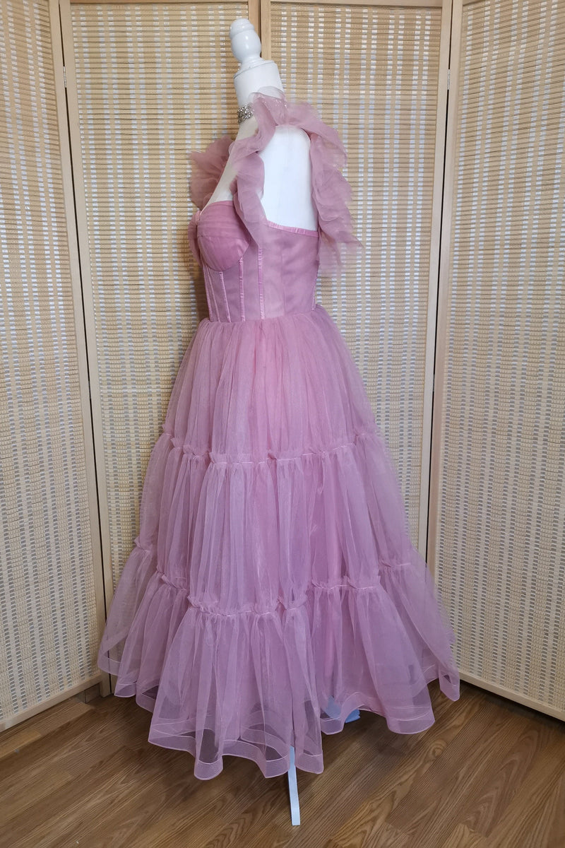 Flare Sleeves Rose Pink Corset A-line Princess Dress