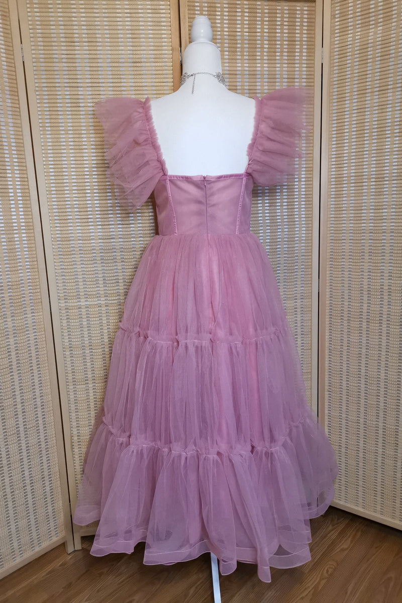 Flare Sleeves Rose Pink Corset A-line Princess Dress