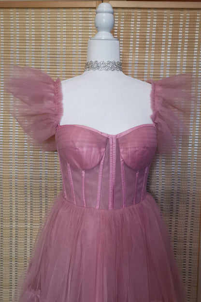 Flare Sleeves Rose Pink Corset A-line Princess Dress