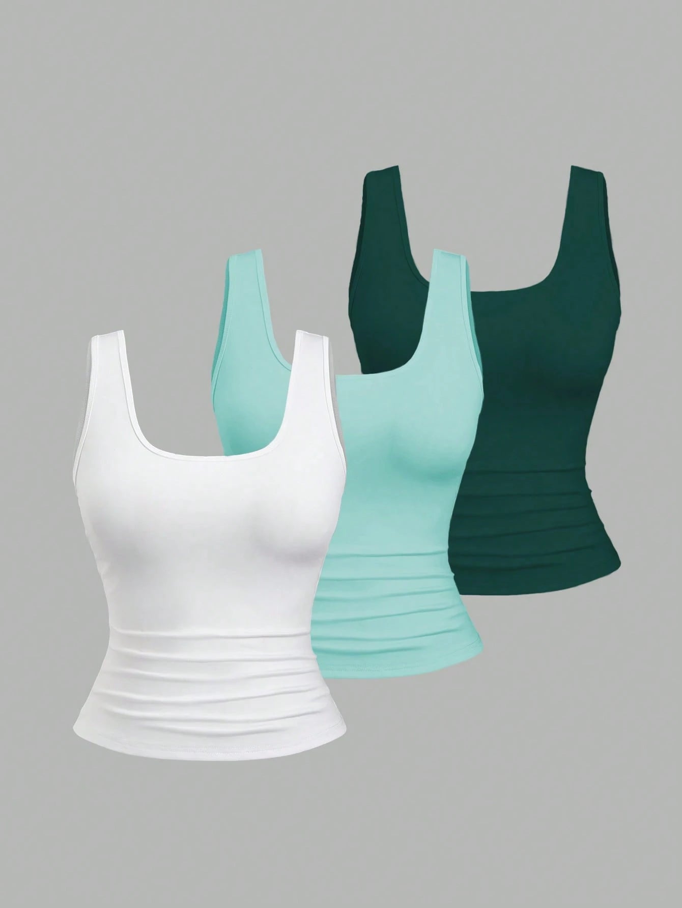 Flirla Plus Size Women Summer Short Square Neck Pleated Casual Tank Top