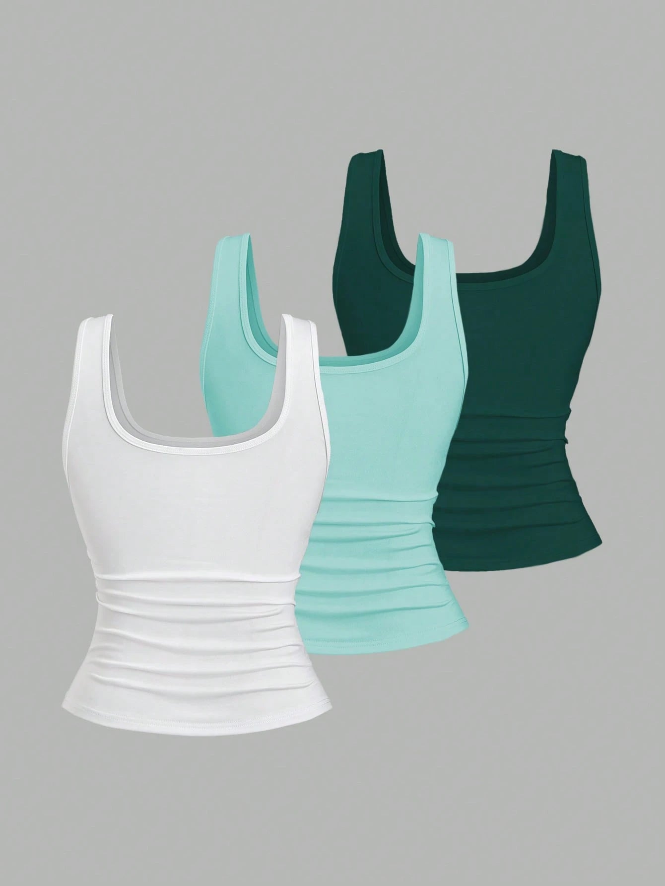 Flirla Plus Size Women Summer Short Square Neck Pleated Casual Tank Top