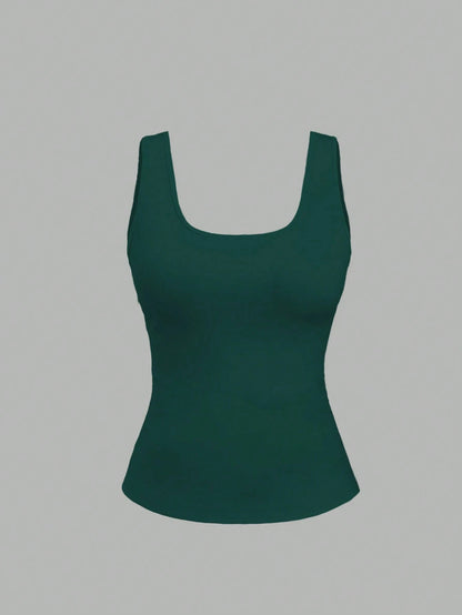 Flirla Plus Size Women Summer Short Square Neck Pleated Casual Tank Top