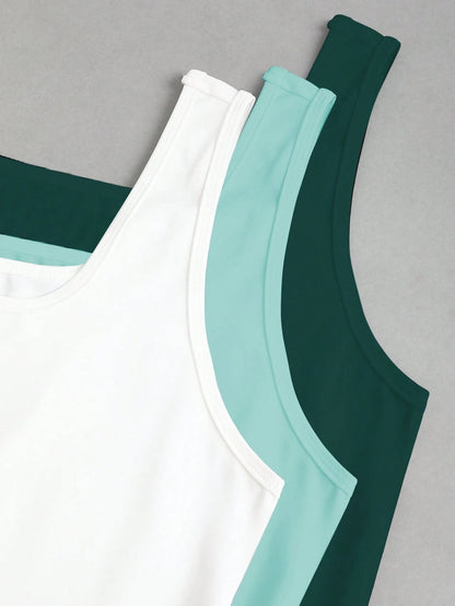 Flirla Plus Size Women Summer Short Square Neck Pleated Casual Tank Top