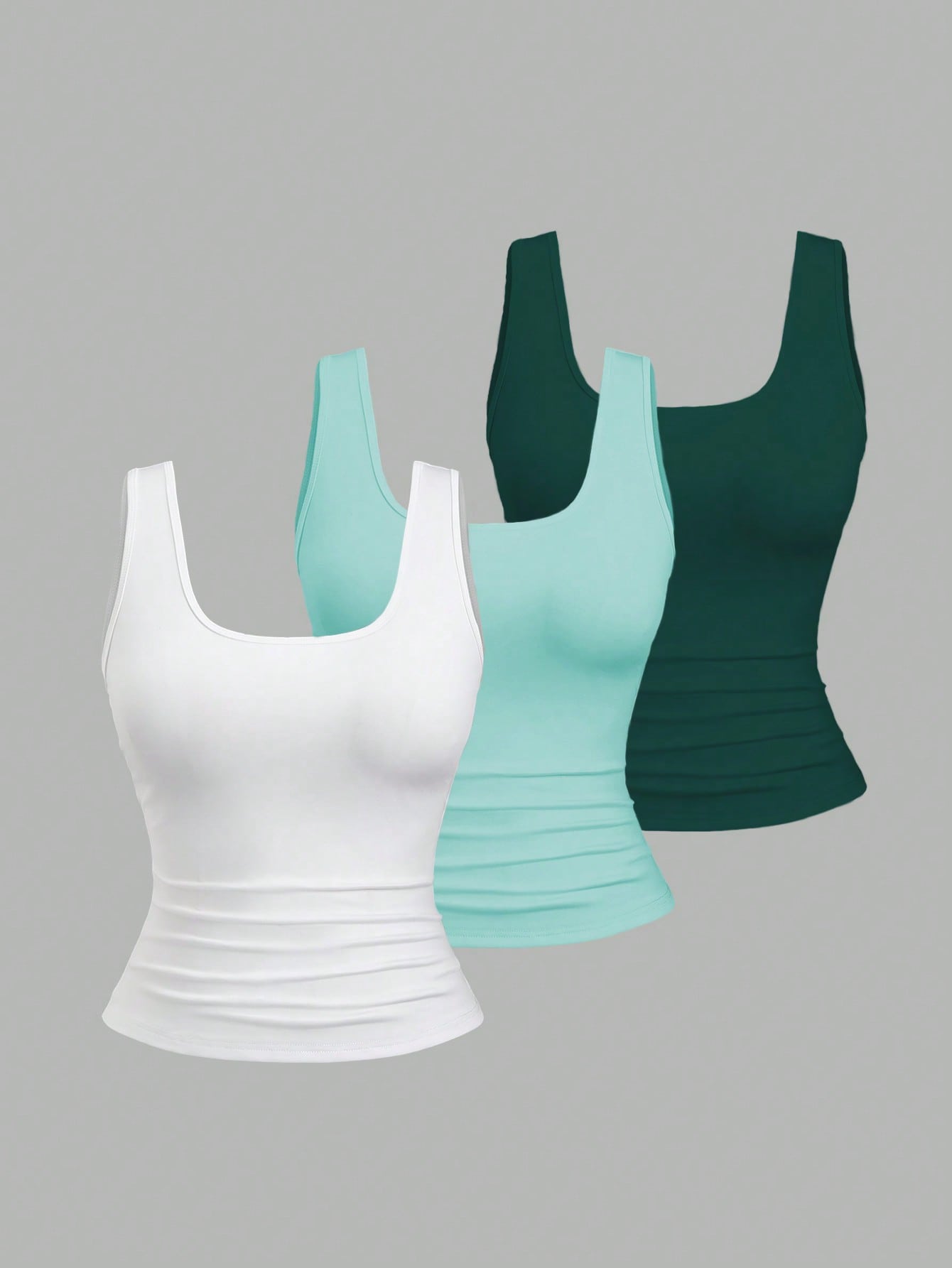 Flirla Plus Size Women Summer Short Square Neck Pleated Casual Tank Top
