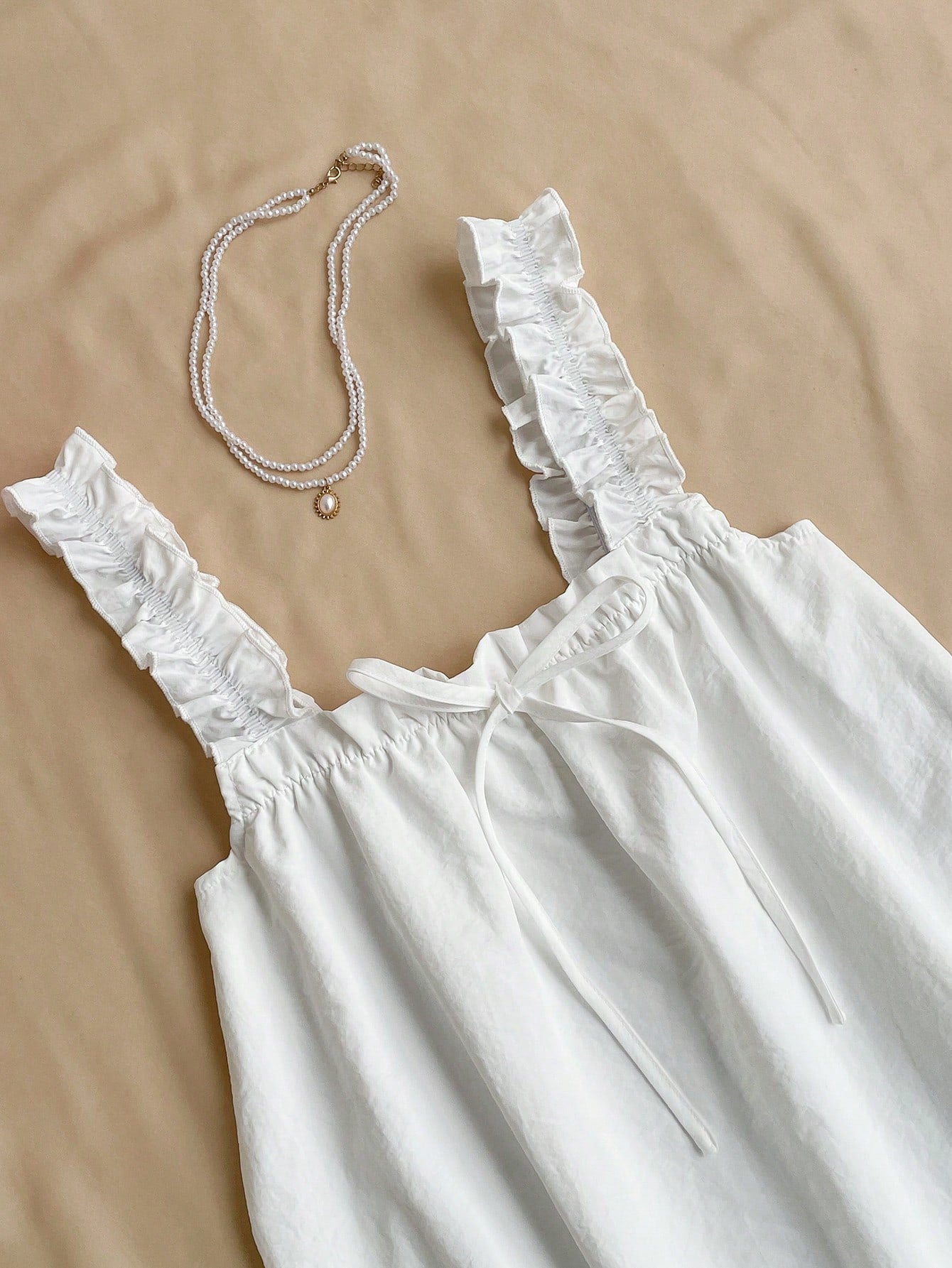 Flirla Vacation Style Simple Frill Strap Solid Color Collared A-Line Mini Dress, Summer