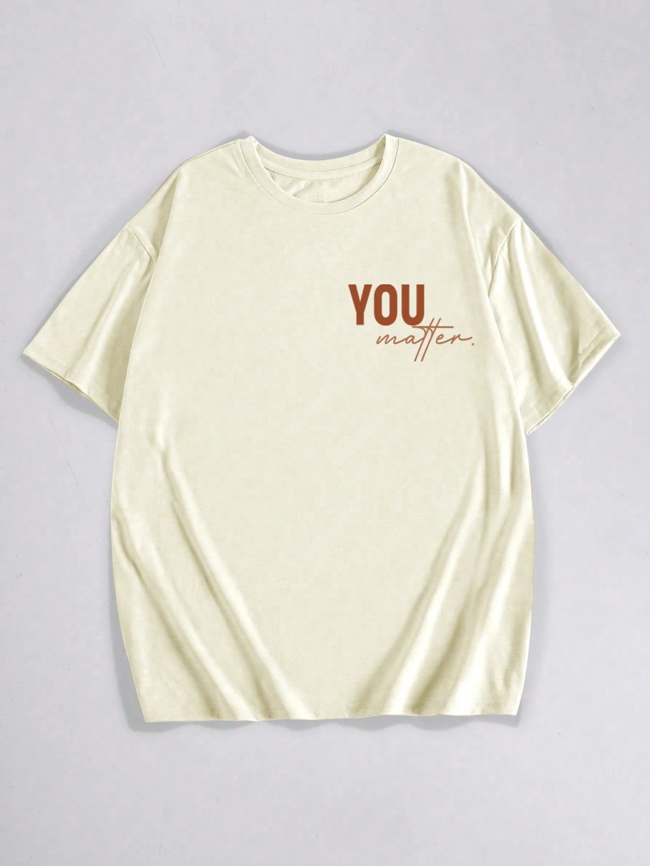 Flirla Women's Plus Size Beige Summer Casual Everyday Letter Print Short Sleeve T-Shirt,TO THE PERSON BEHIND ME:YOU ARE AMAZING,BEAUTIFUL AND ENOUGH Tops