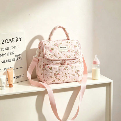 Floral Diaper Bag Breastmilk Cooler Bag For Boys And Girls,Quilted Lunch Bag Insulated Baby Bag With Long Shoulder Strap,Baby Essential,Back To School