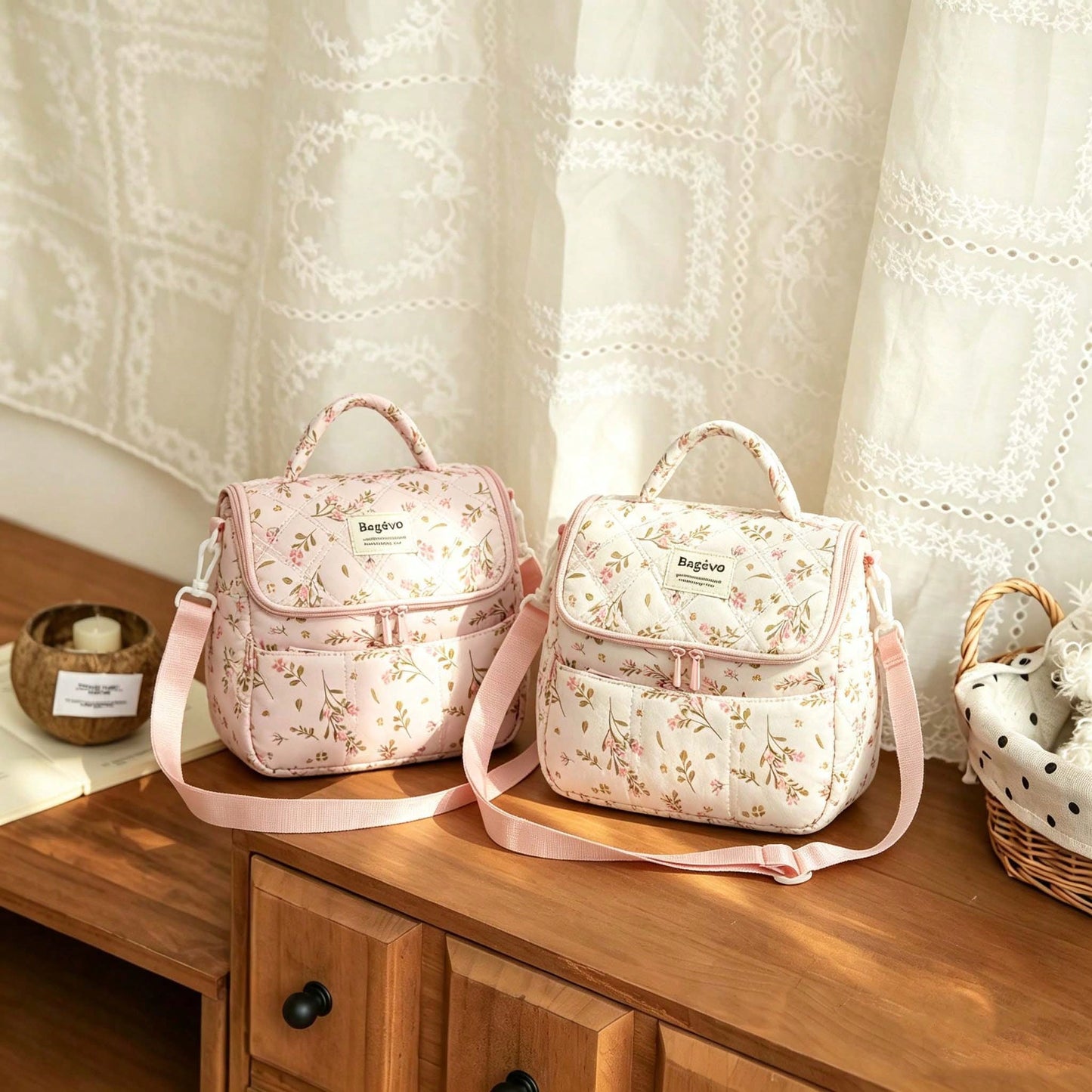 Floral Diaper Bag Breastmilk Cooler Bag For Boys And Girls,Quilted Lunch Bag Insulated Baby Bag With Long Shoulder Strap,Baby Essential,Back To School